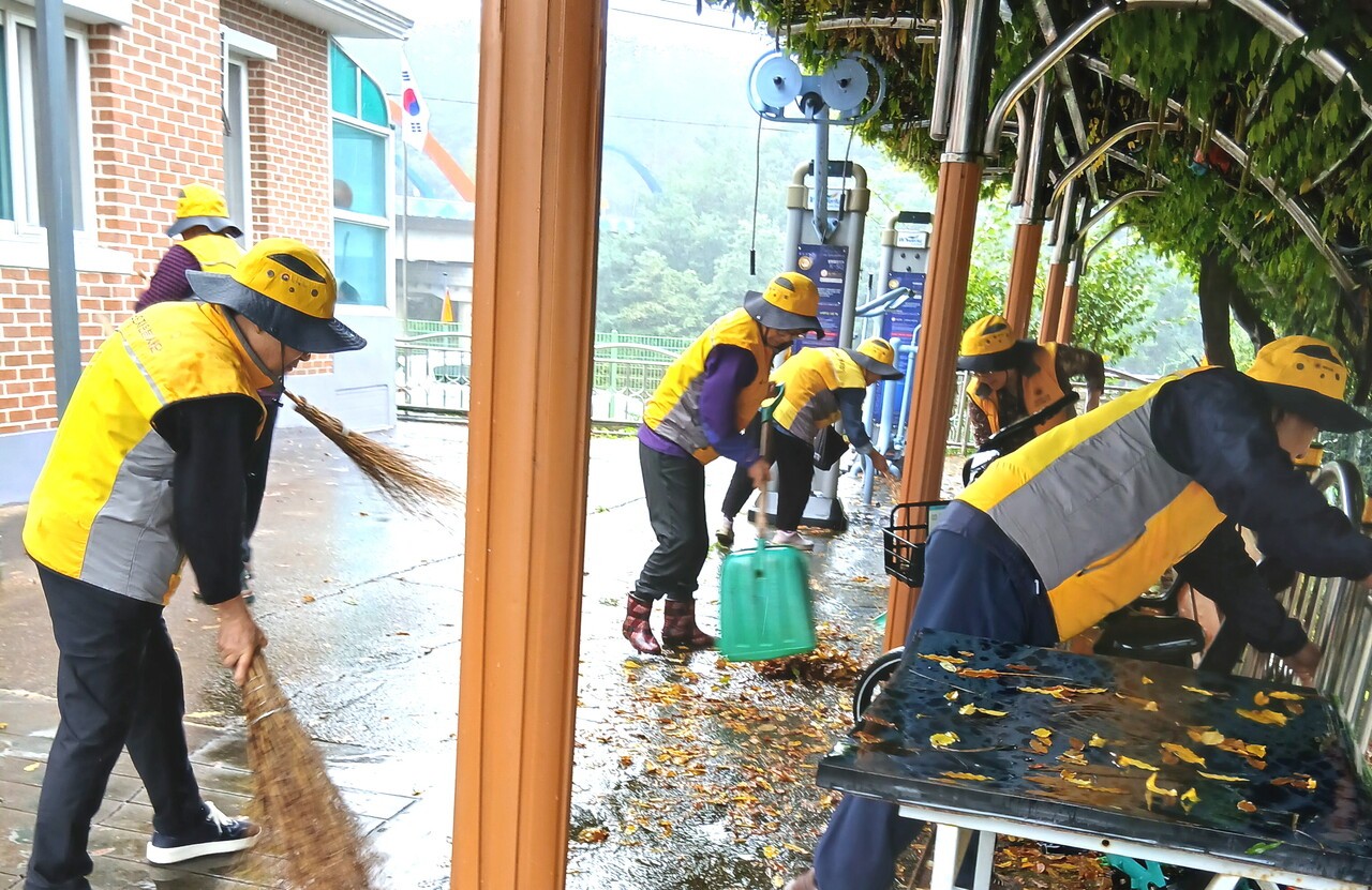 환경정화 활동을 펼치는 봉사단원들.