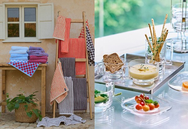 앳센셜 체크스트라이프 선염타월, 아르노글래스 4인세트 (사진=CJ온스타일)